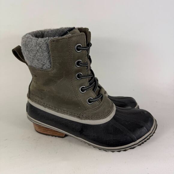 Sorel Slimpack II Snow Boots Women's 7 Green Black Waterproof Lace-Up Block Heel - Picture 2 of 10